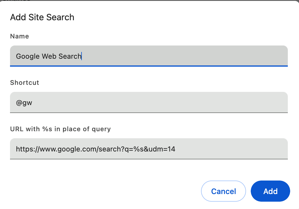 Chrome add search engine dialog<br>